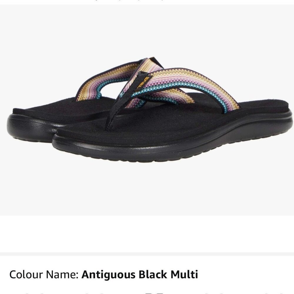 Sz 5 - NWT Teva Voya Flip Flops Thong Sandals Antiguous Black Multi Color Womens